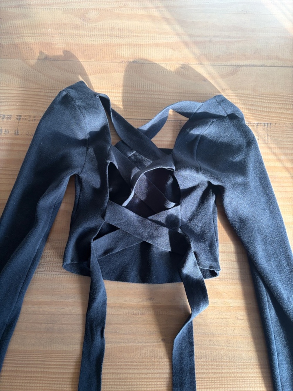 bohme Black Wrap Crop Top with Crisscross Ties